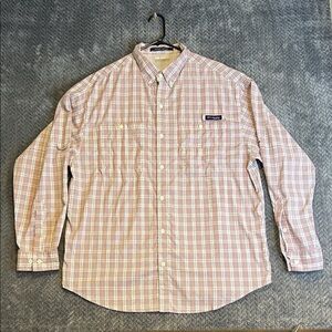 Columbia PFG Men's Super Tamiami Long Sleeve Shirt Size XL Pink & White